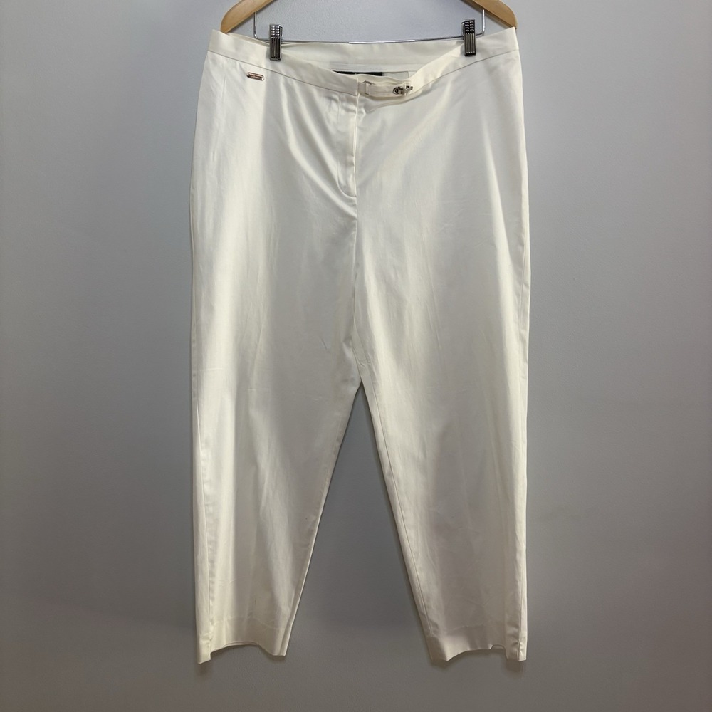 VTG Lauren Ralph Lauren‎ Cropped Pants Women 16W White Minimal Buckle Clasp Chic